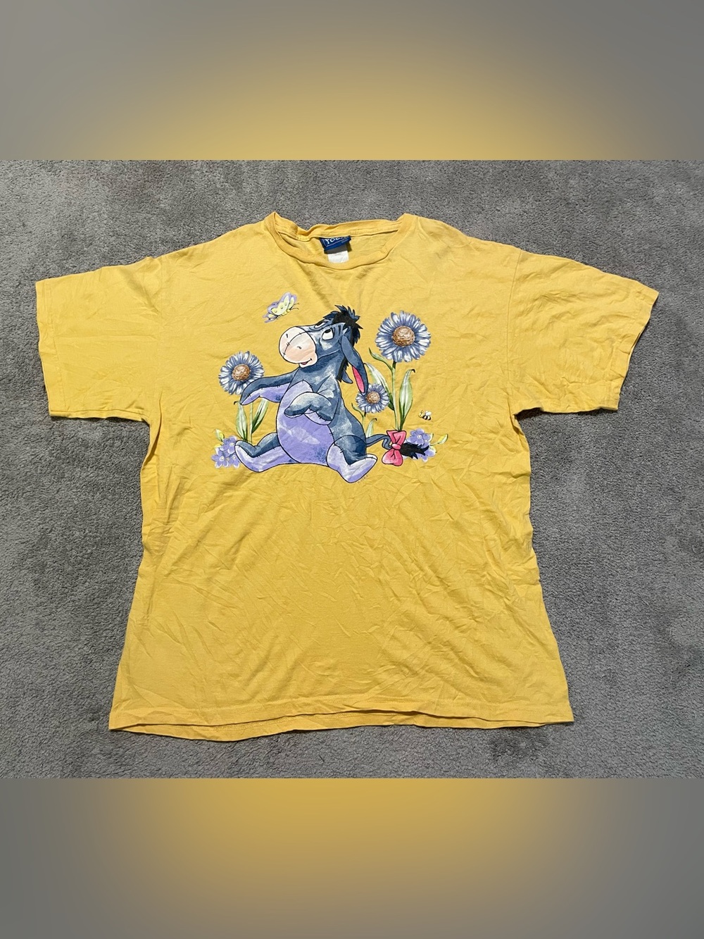 Vintage Disney Pooh Eeyore Graphic Tee Mens L Yellow Jerry Leigh 100% Cotton